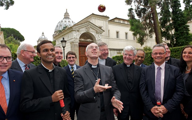 Archbishop Justin Welby meets the Vatican First XI during his recent visit to Rome, 15 June